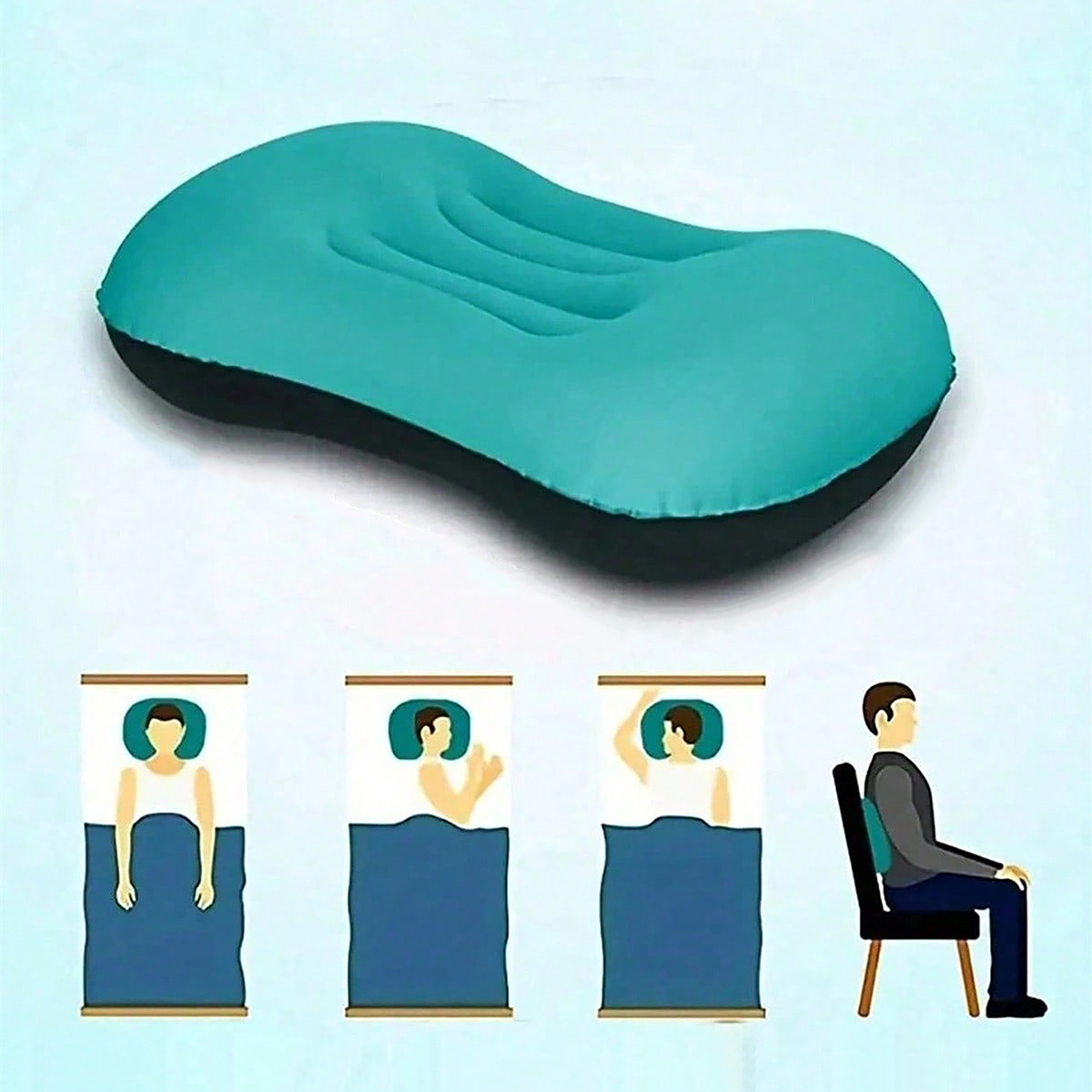 Travel Pillow Inflatable - หมอนรองหลังพับได้ 1 ชิ้น แบบกดเพื่อเติมลม หมอนรองหลังแบบพกพา สำหรับใช้บนเครื่องบิน