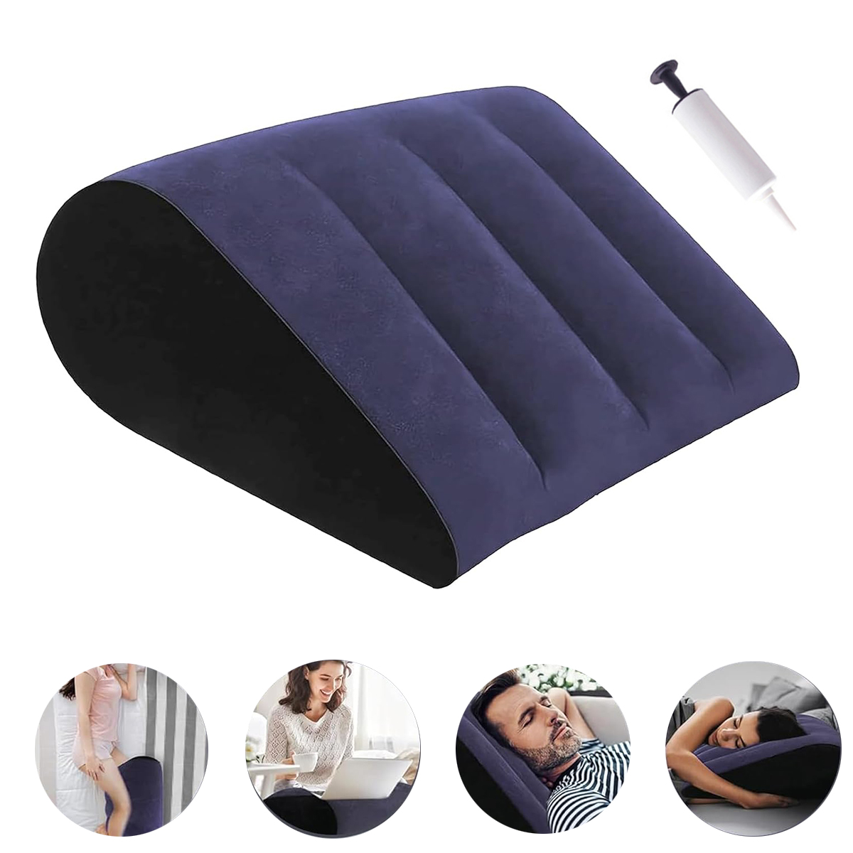 Travel Pillow Inflatable - หมอนรองหลังแบบพองลม สีม่วง รองรับหลังตามหลักสรีรศาสตร์ พร้อมปั๊มลม พกพาสะดวก ใช้เป็นเตียงพักผ่อน