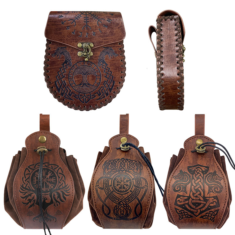 Money Belt Hidden - ผู้ชายวินเทจยุคกลางไวกิ้งเข็มขัดกระเป๋าเงินกระเป๋าฮาโลวีนไวกิ้งอัศวินผู้ชายผู้หญิงหนังกระเป๋าสตางค์กระเป๋าเหรียญ
