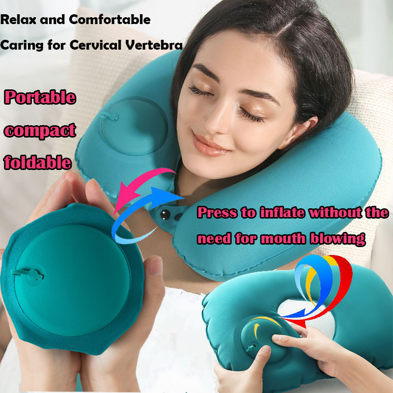 Travel Pillow Inflatable - หมอนรองคอพองลมแบบพกพาที่สามารถจัดเก็บและเติมลมได้เอง เหมาะสำหรับการเดินทางกลางแจ้ง ทริปธุรกิจ และการตั้งแคมป์