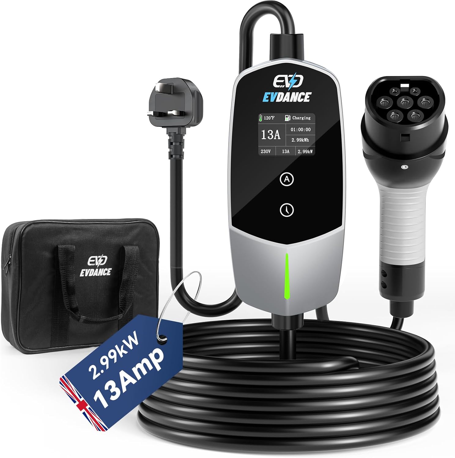 Travel Accessories Uk - เครื่องชาร์จรถยนต์ไฟฟ้าแบบพกพา EVDANCE ชนิดที่ 2 ปลั๊กแบบ UK