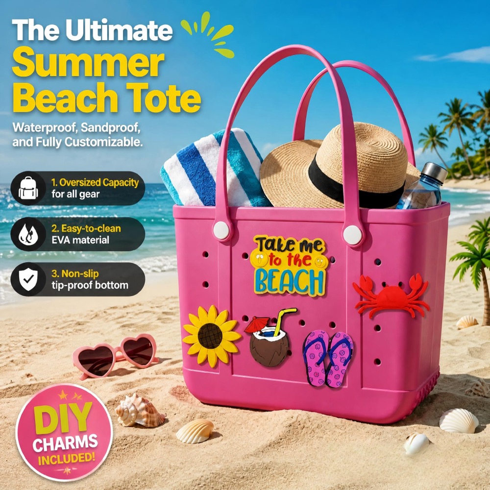 Travel Accessories Shops - กระเป๋าชายหาดยางขนาดใหญ่สำหรับผู้หญิง, กระเป๋าเดินทางกันทรายสำหรับชายหาดและกีฬากลางแจ้ง แถมฟรีอุปกรณ์ DIY