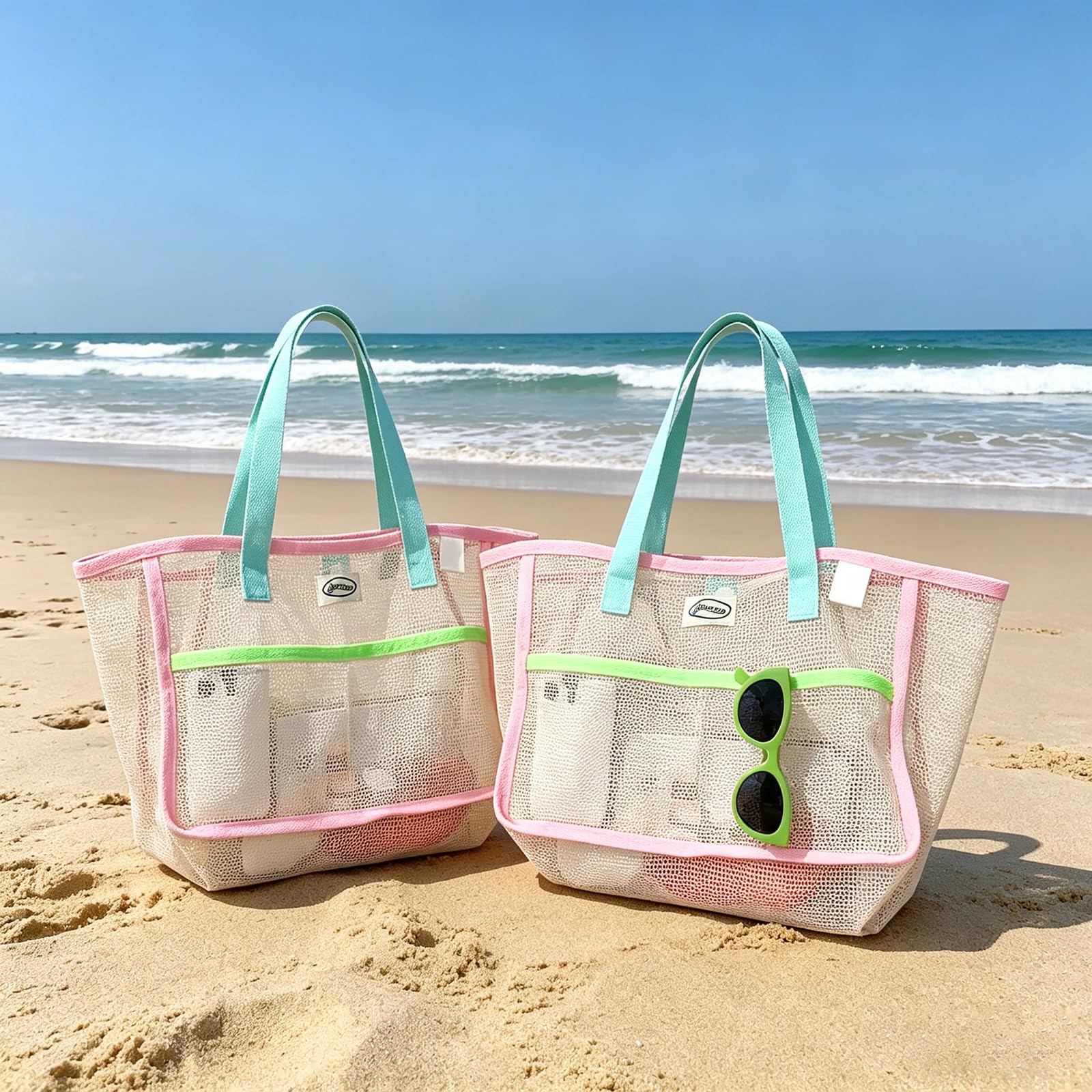 Travel Accessories Shops - กระเป๋าชายหาดสำหรับผู้หญิง กระเป๋าตาข่ายพับได้หลากสี กระเป๋าใส่ทราย กระเป๋าเดินทาง กระเป๋าเก็บของสำหรับสระว่ายน้ำ สำหรับอุปกรณ์ชายหาด