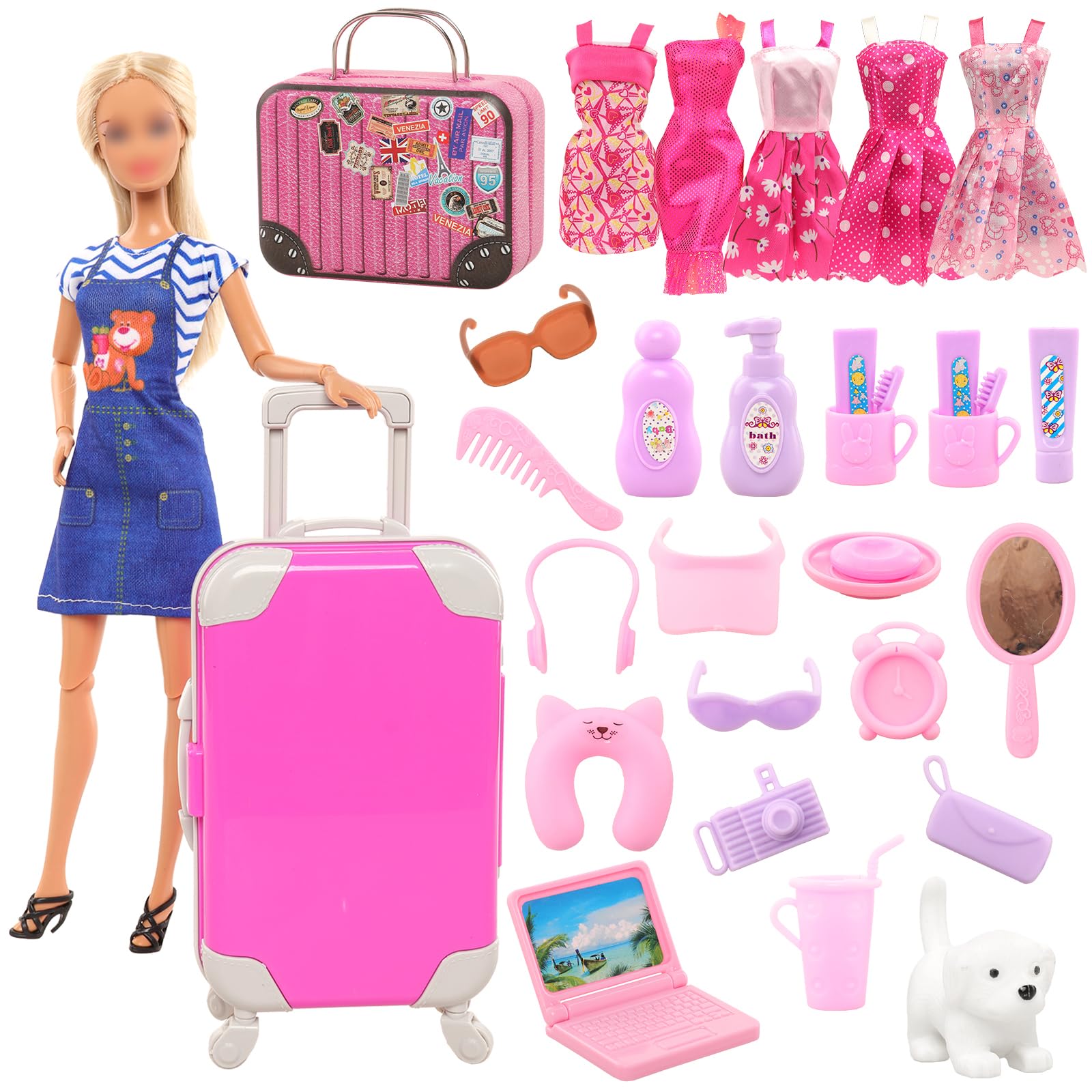 Travel Accessories For Kids - Barwa เฟอร์นิเจอร์สำหรับเดินทาง11.5 lnch 30ชิ้น, เฟอร์นิเจอร์แฟชั่น30ซม. เสื้อผ้าตุ๊กตาเด็กผู้หญิงและอุปกรณ์เสริมของขวัญสำหรับเด็ก3ถึง8ชิ้น