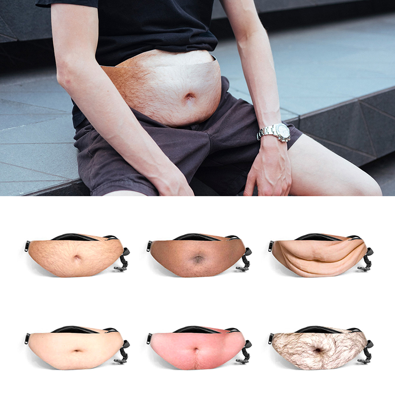 Money Belt Hidden - Funny Dad Bod เข็มขัดเงินกระเป๋ากระเป๋าเดินทางผู้ชายสีเนื้อ Creative Fanny