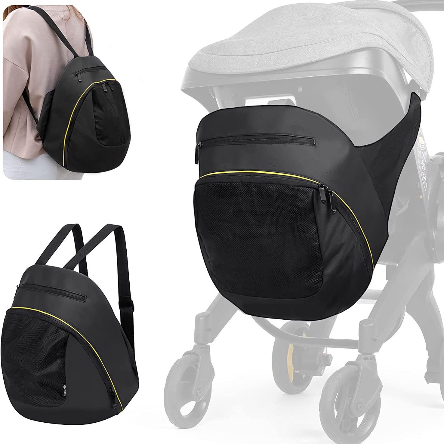 Travel Accessories Shops - รถเข็นเด็กกระเป๋าเก็บรถเด็กที่นั่งช้อปปิ้งกระเป๋า 2 In 1 สีดําMommyกระเป๋าเดินทางสําหรับDoonaรถเข็นเด็กอุปกรณ์เสริม