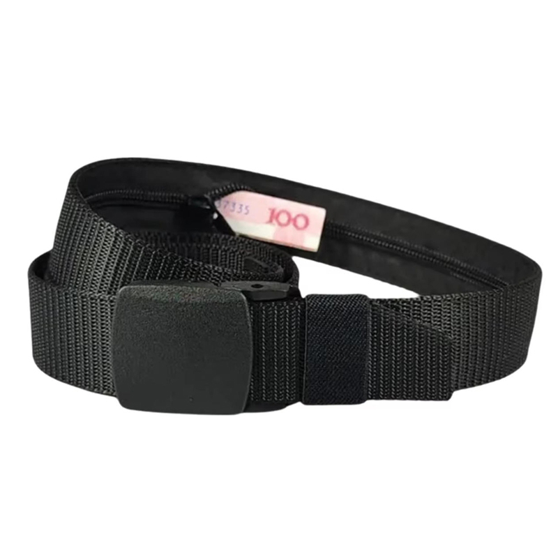 Money Belt Hidden - เข็มขัดกันขโมยสำหรับผู้ชาย สายรัดเอวไนลอนพร้อมซิป กระเป๋าเงินลับซ่อนอยู่ เข็มขัดนิรภัยสำหรับใช้งานกลางแจ้ง ใช้ได้ทุกวัน มี