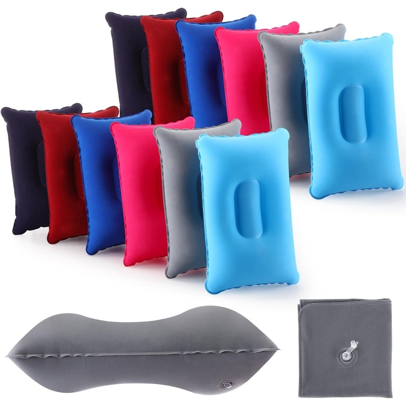 Travel Pillow Inflatable - หมอนลมพกพาแบบพับได้สำหรับการเดินทางกลางแจ้ง แคมป์ปิ้ง ที่นอนพักผ่อน รองรับคอและหลัง ใช้ได้ในรถยนต์ สำนักงาน